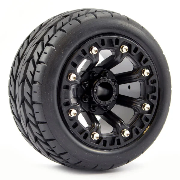 Fastrax 1:16 Eagle Tyres Mounted on Black 8SP 12mm Hex Wheels (2)