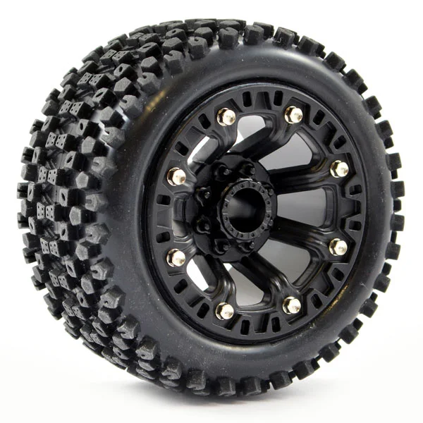 Fastrax 1:16 Stinger Tyres Mounted on Black 8SP 12mm Hex Wheels