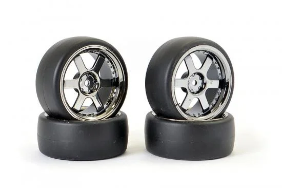 Fastrax Drift D1 Tyres Mounted on 3mm Offset 6 Spoke Black Chrome Wheels (4) — image 2 of 5