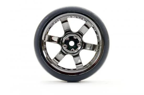 Fastrax Drift D1 Tyres Mounted on 3mm Offset 6 Spoke Black Chrome Wheels (4) — image 3 of 5