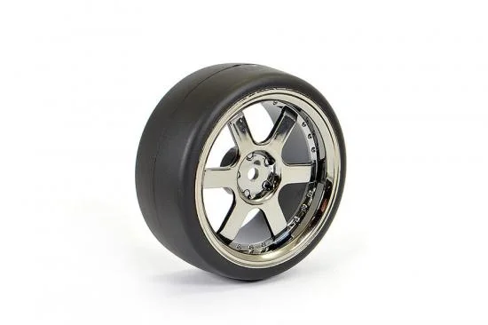 Fastrax Drift D1 Tyres Mounted on 3mm Offset 6 Spoke Black Chrome Wheels (4) — image 4 of 5
