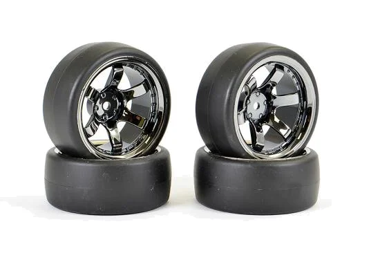 Fastrax Drift D1 Tyres Mounted on 9mm Offset 6 Spoke Black Chrome Wheels (4) — image 2 of 3
