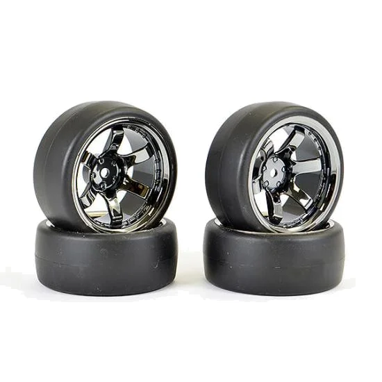 Fastrax Drift D1 Tyres Mounted on 9mm Offset 6 Spoke Black Chrome Wheels (4) — image 1 of 3