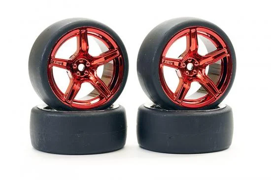 Fastrax Drift D1 Tyres Mounted on 3mm Offset 6 Spoke Metallic Red Wheels (4) — image 2 of 5