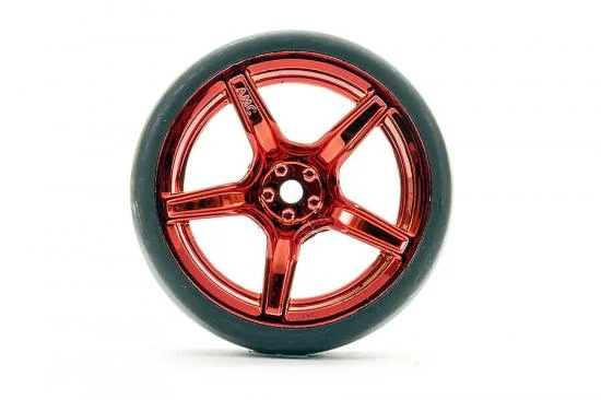 Fastrax Drift D1 Tyres Mounted on 3mm Offset 6 Spoke Metallic Red Wheels (4) — image 3 of 5