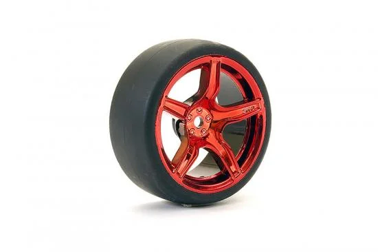 Fastrax Drift D1 Tyres Mounted on 3mm Offset 6 Spoke Metallic Red Wheels (4) — image 4 of 5