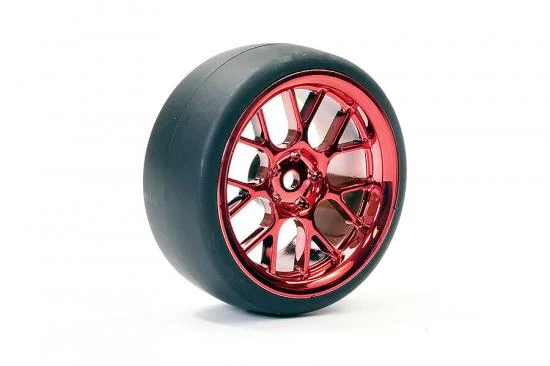 Fastrax 1:10 (4) Drift D1 Tyre W/3mm 14-Spoke Wheel - Met Red — image 2 of 3