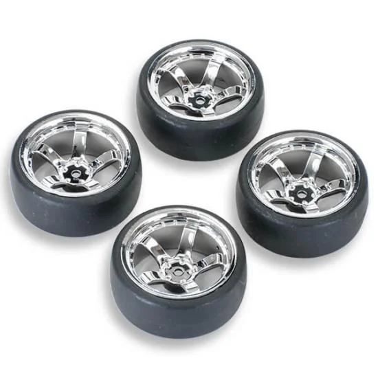 Fastrax Drift D1 Tyres Mounted on 9mm Offset 5 Spoke Chrome Wheels (4) — image 1 of 4
