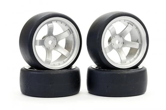 Fastrax Drift D1 Tyres Mounted on 9mm Offset 5 Spoke Satin Silver Wheels (4) — image 2 of 6