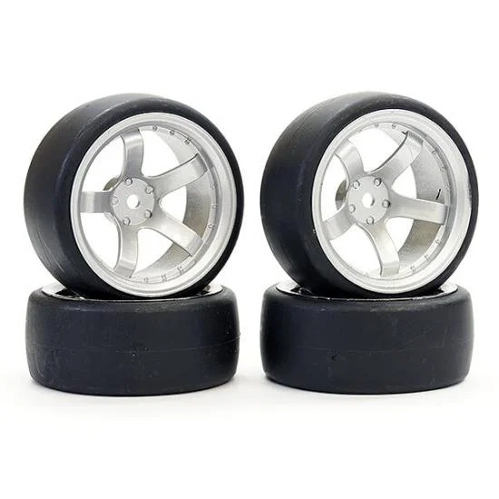 Fastrax Drift D1 Tyres Mounted on 9mm Offset 5 Spoke Satin Silver Wheels (4) — image 1 of 6