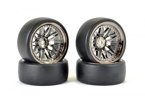 Fastrax Drift D1 Tyres Mounted on 9mm Offset 20 Spoke Black Chrome Wheels (4) — image 2 of 5
