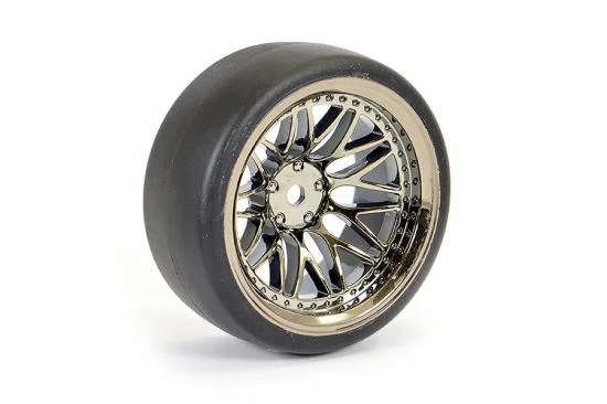 Fastrax Drift D1 Tyres Mounted on 9mm Offset 20 Spoke Black Chrome Wheels (4) — image 4 of 5
