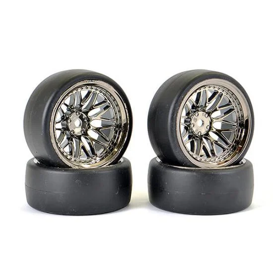 Fastrax Drift D1 Tyres Mounted on 9mm Offset 20 Spoke Black Chrome Wheels (4) — image 1 of 5