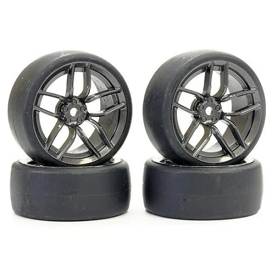 Fastrax Drift D1 Tyres Mounted on 3mm Offset 10 Spoke Graphite Wheels (4) — image 1 of 4