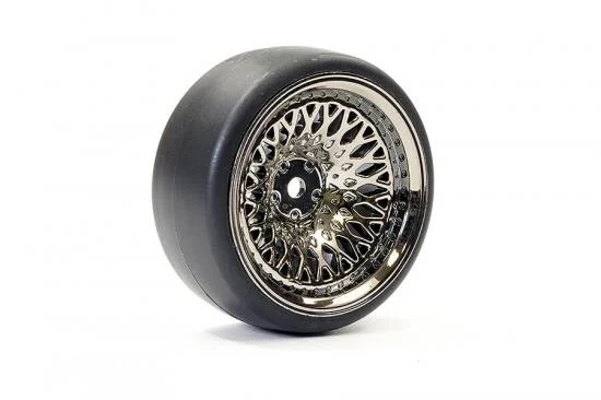 Fastrax Drift D1 Tyres Mounted on 9mm Offset Classic Black Chrome Wheels (4) — image 2 of 3