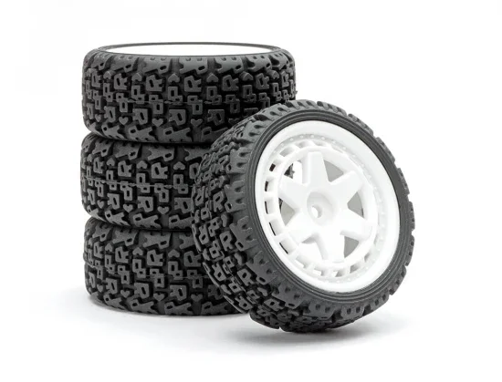 Fastrax 1:10 R Block Rally Tyres/6-Spoke White Wheels (4) — image 1 of 4