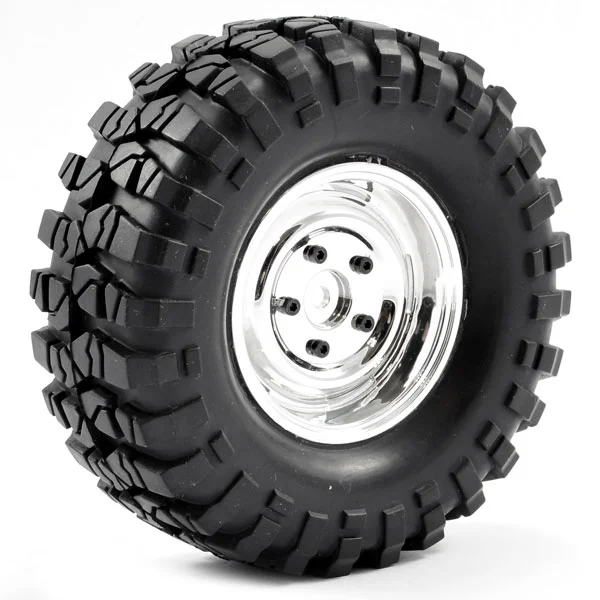 FTX Outback Pre-Mounted Steel Lug/Tyre (2) - Chrome