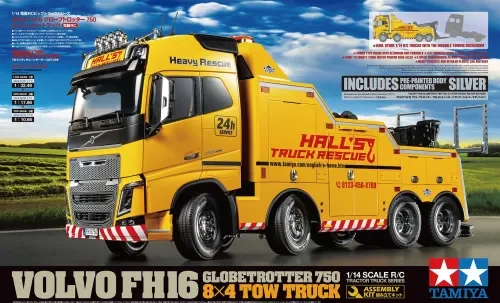 Tamiya Volvo FH16 Globetrotter 750 8x4 Tow Truck with Silver Pre-Painted Body Components — image 3 of 5