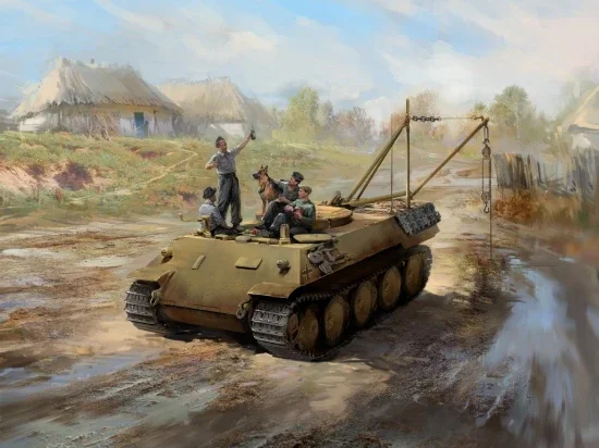 Prost! - Between Battles on Bergepanther (WWII German Tankmen with Bergepanther) — image 1 of 3
