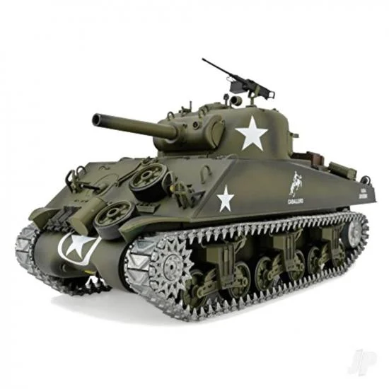 Henglong 1:16 U.S. Medium Tank M4A3 Sherman with Infrared Battle System (2.4Ghz Shooter Smoke Sound Metal Gearbox Metal Tracks / Sprocket / Idler) — image 1 of 5