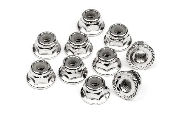 HPI Serrated Flange Lock Nut M4 (Silver/10Pcs) — image 2 of 2