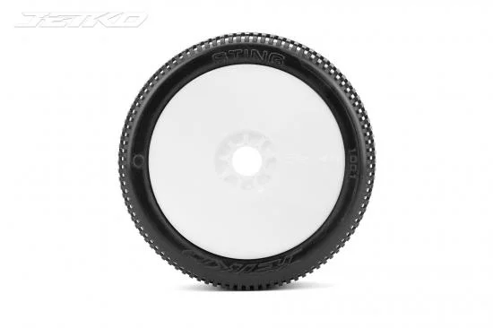 Jetko Sting Soft 1:8 Buggy Tyres Pre Glued on White Revo Rims (2) — image 2 of 2