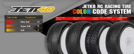 Jetko Sting Super Soft 1:8 Buggy Tyres Pre Glued on White Revo Rims (2) — image 3 of 3