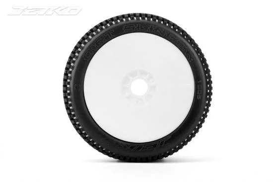 Jetko Dirt Slinger Super Soft 1:8 Buggy Tyres Pre Glued on White Revo Rims (2) — image 2 of 2