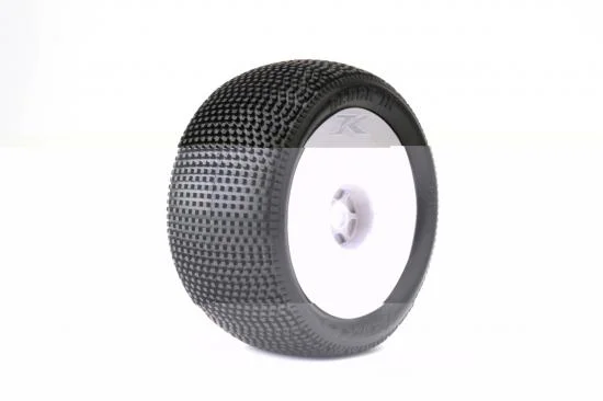Jetko Block In Super Soft 1:8 Truggy Tyres Pre-Glued on White Rims (2) &mdash; image 2 of 2