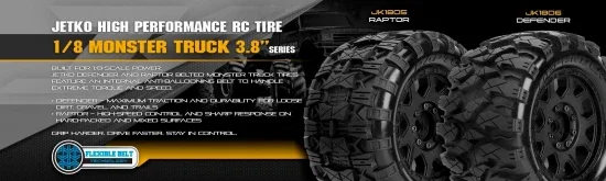 Jetko EX Tyre MT Raptor Belted 3.8 on 12/14/17mm Hex Wheels (2) — image 3 of 3