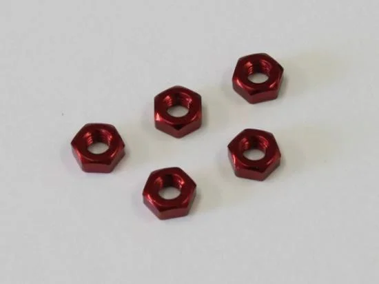 Kyosho Nut M3 X2.4 (5) - Aluminium/Red &mdash; image 2 of 3