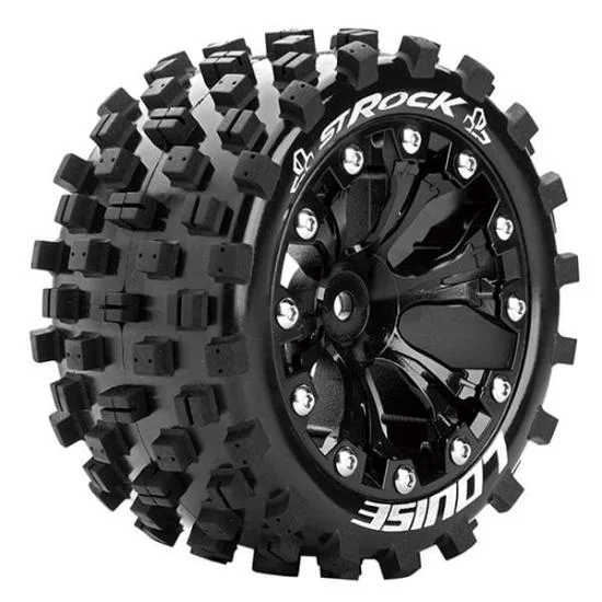 Louise RC ST-Rock 1:10 Soft Tyres - Mounted on Black 2.8 12mm Hex Wheels (2) — image 1 of 2