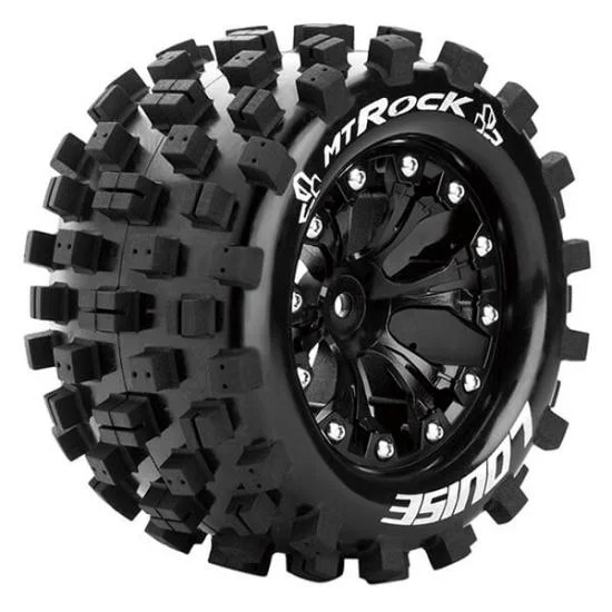 Louise RC MT-Rock 1:10 Soft Tyres - Mounted on Black 2.8 Offset 12mm Hex Wheels (2) — image 1 of 3