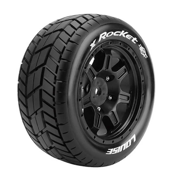 Louise RC X-Rocket Tyres Mounted on Black Arrma Kraton 8S 24mm Hex Wheels (2) — image 1 of 2