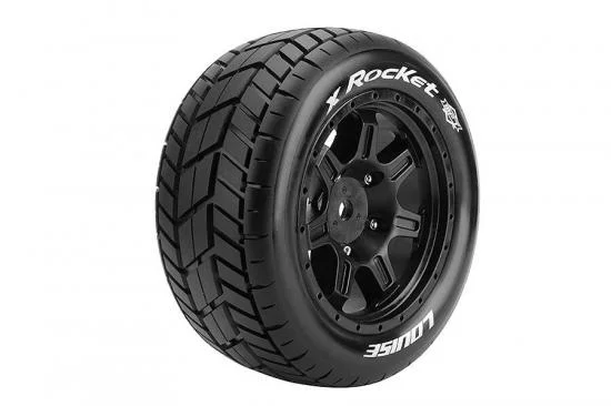 Louise RC X-Rocket Tyres Mounted on Black Arrma Kraton 8S 24mm Hex Wheels (2) &mdash; image 2 of 2