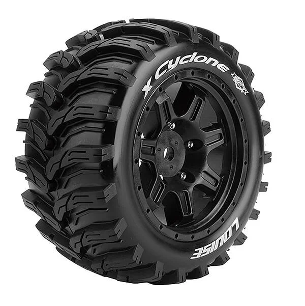 Louise RC X-Cyclone Tyres Mounted on Black Arrma Kraton 8S 24mm Hex Wheels (2) — image 1 of 2