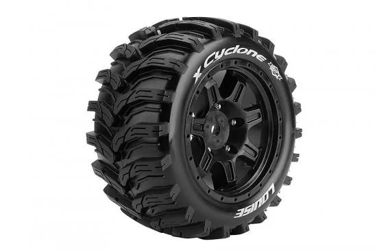 Louise RC X-Cyclone Tyres Mounted on Black Arrma Kraton 8S 24mm Hex Wheels (2) &mdash; image 2 of 2