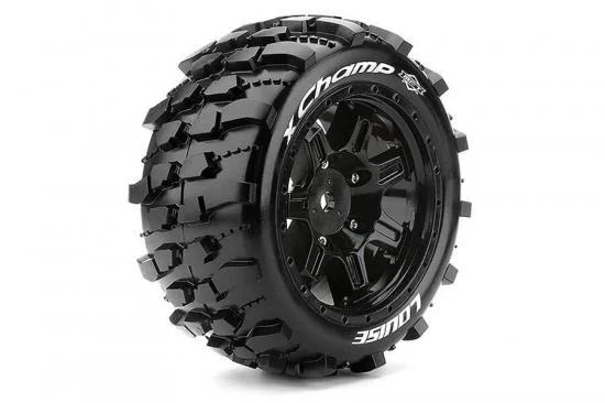 Louise RC X-Champ Tyres Mounted on Black Traxxas X-MAXX 24mm Hex Wheels (2) &mdash; image 2 of 2