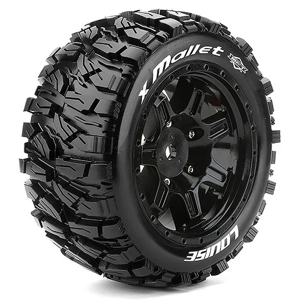 Louise RC X-Mallet Tyres Mounted on Black Arrma Kraton 8S 24mm Hex Wheels (2)