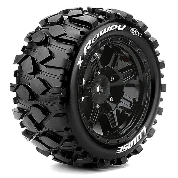 Louise RC X-Rowdy Tyres Mounted on Black Traxxas X-MAXX 24mm Hex Wheels (2)