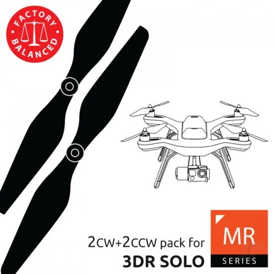Master Airscrew 3MR-SL - 3-Blade 9x4.5 Prop C Set x4 Black, Built-in Nut for 3DR SOLO — image 1 of 7