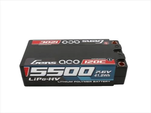 Gens Ace HV LiPo Shorty Hard Case - 2S 7.6V 5500mAh 120C - 5mm Tubes — image 1 of 3