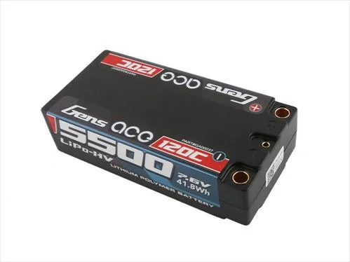 Gens Ace HV LiPo Shorty Hard Case - 2S 7.6V 5500mAh 120C - 5mm Tubes — image 3 of 3