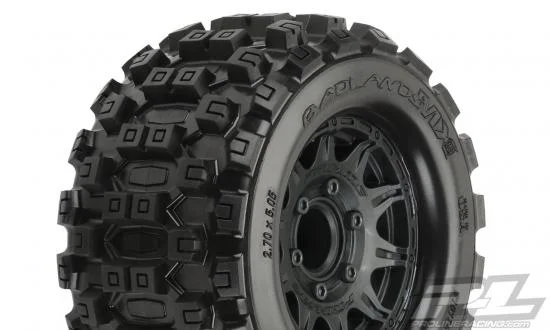ProLine Badlands MX28 2.8 Tyres Mounted on Black Raid 6X30 Removable Hex Wheels - 12mm Hex — image 1 of 8