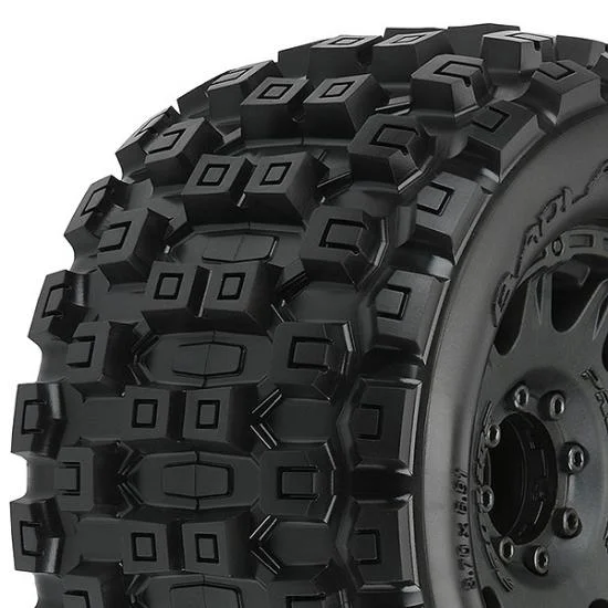 ProLine Badlands MX 3.8 Tyres Mounted on Raid Black 8X32 Wheels - 17mm Hex — image 1 of 9