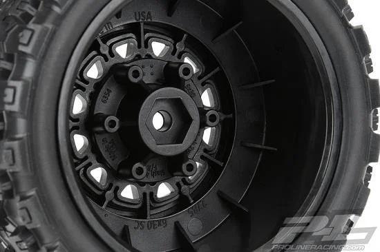 ProLine Badlands MX SC 2.2/3.0 M2 Tyres Mounted on Raid 6X30 Black Wheels (2) &mdash; image 6 of 10