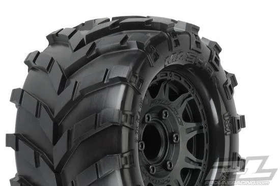 ProLine Masher 2.8 Tyres Mounted on Black Raid 6X30 Removable Hex Wheels - 12mm Hex — image 2 of 6