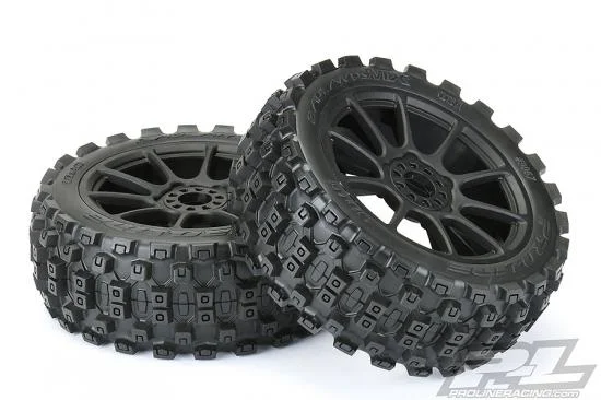 ProLine Badlands MX M2 Tyres Pre-Mounted on Mach 10 Black 1:8 Buggy Wheels (2) — image 7 of 10