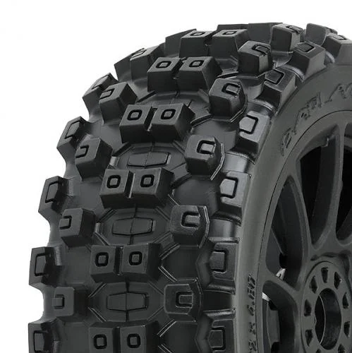 ProLine Badlands MX M2 Tyres Pre-Mounted on Mach 10 Black 1:8 Buggy Wheels (2) — image 1 of 10