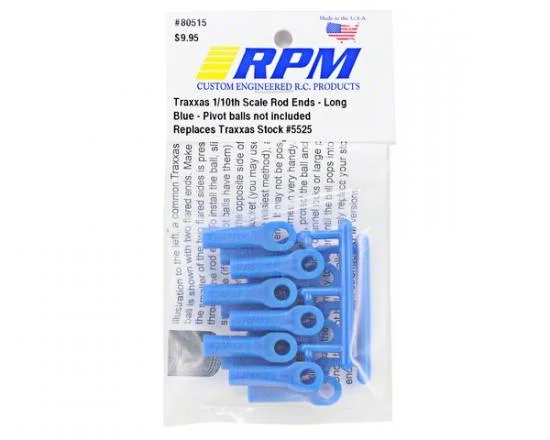 RPM Long Traxxas Rod Ends - Blue (12) (Upgrade for TRX5525) — image 2 of 3